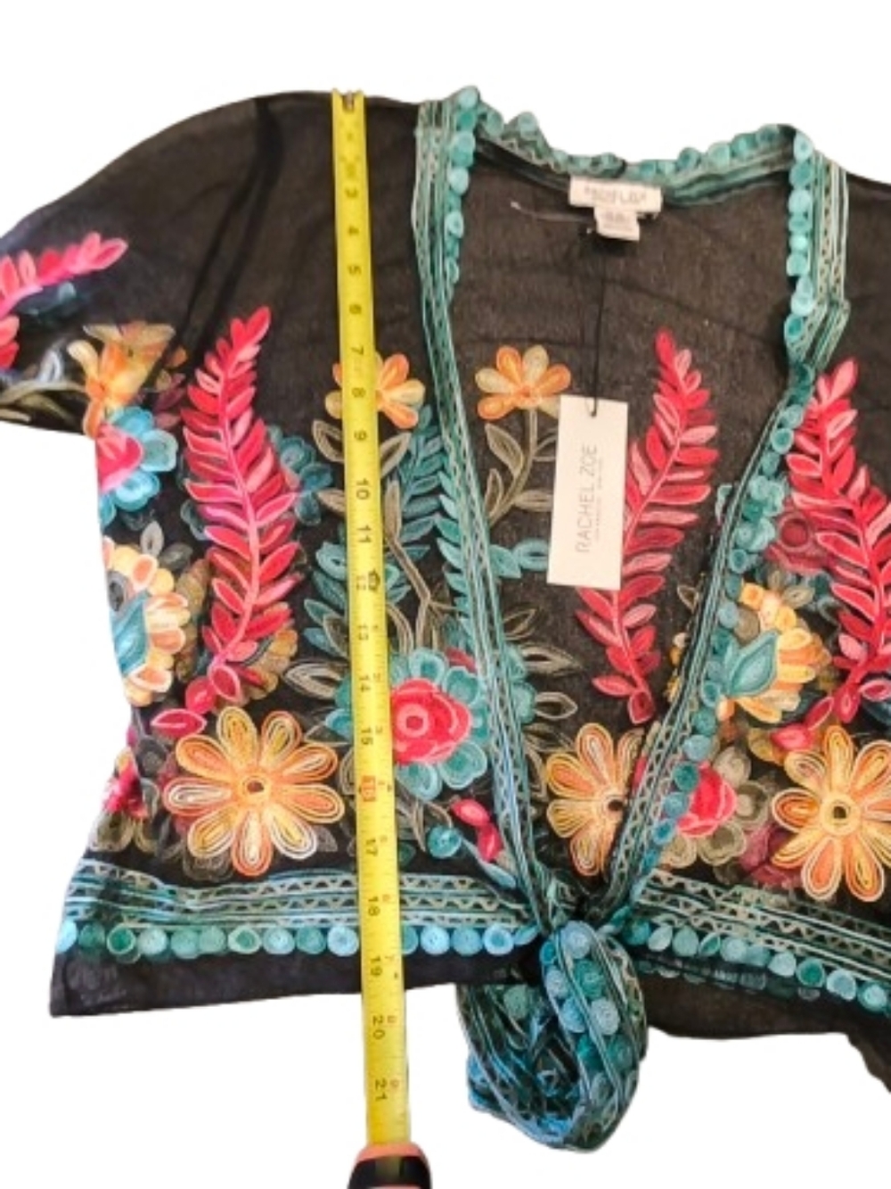 Rachel Zoe Embroidered Sheer Kimono Wrap Top Floral Boholuxury Festival NWT - Picture 8 of 10